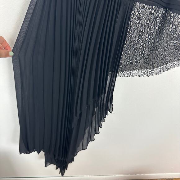 BCBGMAXAZRIA Runway Womens One Shoulder Lace Wrap Mini Chiffon Black Dress 0 - Picture 11 of 12